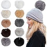 CABODYALS 10Pcs Mixed Color Faux Rabbit Fur Pom Poms Fluffy Knitting Hat Pompoms Balls with Elastic Loop Removable Crochet Accessories for Hats Shoes Scarves Gloves Bags Keychains DIY Craft Supplies