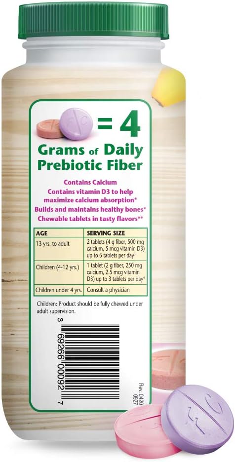 Fiber Choice Bone Health* Daily Prebiotic Fiber Chewable Tablets, Excellent Source of Fiber, Calcium & Vitamin D3*, Sugar-Free, #1 Gastroenterologist Recommendedⱡ, Helps Support Regularity*, 90 Count Assorted Berry: Health & Personal Care