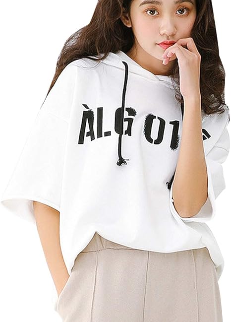 Amazon Co Jp 半袖フード付きtシャツ女性の夏の緩い学生の新しい野生のセーターのファッションの手紙のプリントデザイン 白 ホーム キッチン