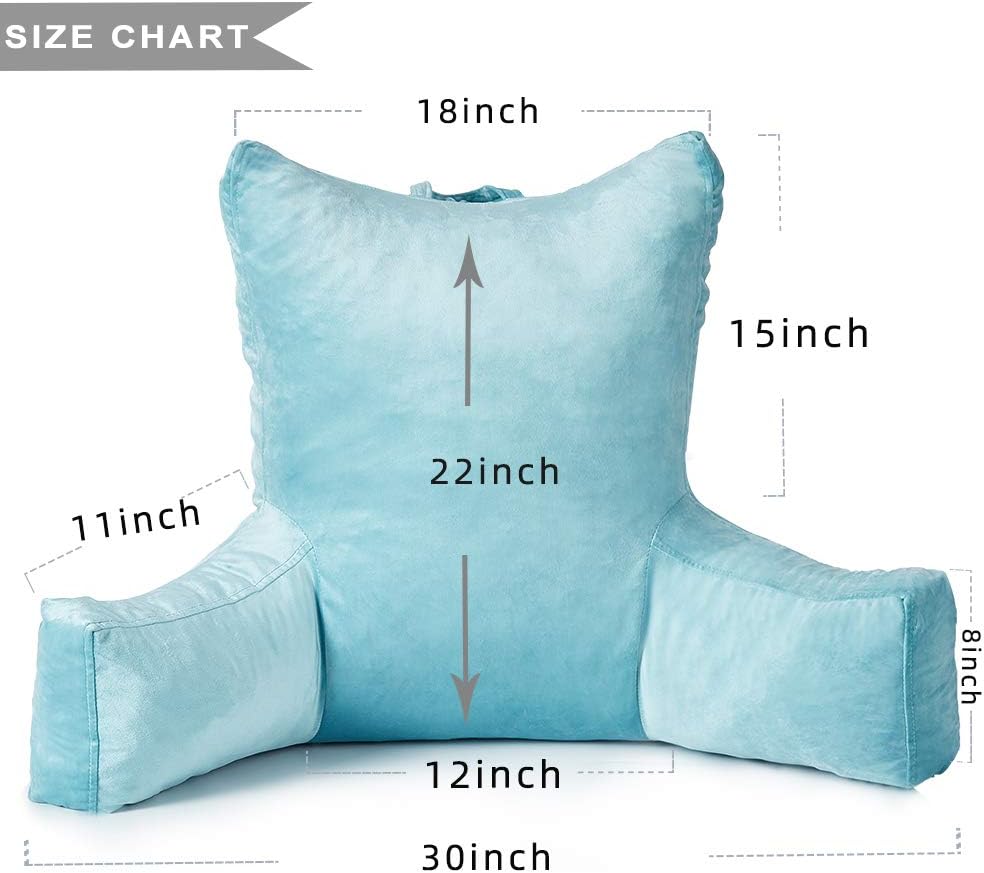 Neustern Reading Pillows with Enlarged Support Arms - Removable Backrest Cover with Pockets, Comfy Bed Rest Pillows for Bed Back Support (22 inches high) - Ideal for Adults/Teen/Kids (Blue): Home & Kitchen