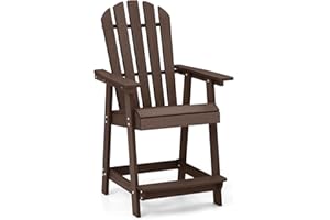 Tangkula Outdoor Bar Stool, HDPE Tall Adirondack Chair with Armrest & Footrest, Weather Resistant 47 Inch Counter Height Barstool Lifeguard Chair for Pool Deck Patio Garden, Balcony Chairs (1, Brown)