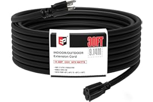 EP 30 Ft Outdoor Extension Cord - 12/3 SJTW Heavy Duty Black Extension Cable with 3 Prong Grounded Plug - Power Cord for Lawn