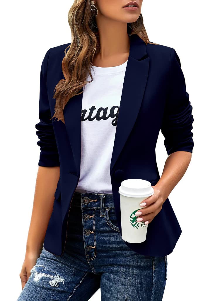 Womens Casual Blazers Long Sleeve Lapel Button Slim Work Office Blazer ...