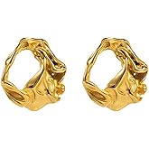 Chunky Gold Earrings for Women 14K Gold Plated Dainty Geometric Statement Earrings Irregular gold Stud Earrings Lightweight Stud Earrings for Women Trendy Jewelry