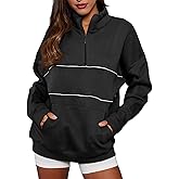 BLENCOT Women's Casual Striped Half Zip Up Drop Shoulder Sweatshirt Oversized Long Sleeve Pullover Tops with Pockets