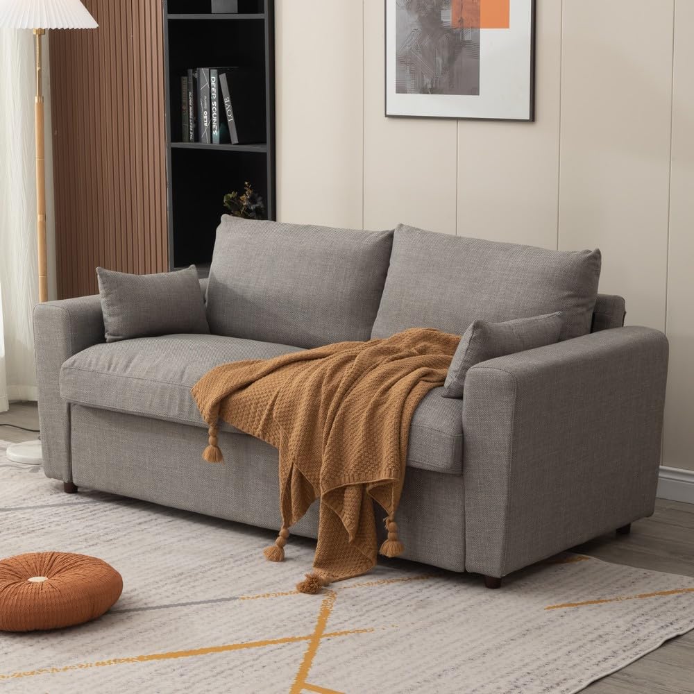 Photo 1 of **The photo and description are for reference only.****Panana Modern 2 and 3 Seats Loveseat Sofa Couch with Storage, Small Love Seat Couches for Living Room, Bedroom, Apartment, Office (Light Gray Linen Fabric, 3 Seater)