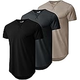 Mens 3 Pack Plain Cotton Shirts Short Sleeve Casual Crew Neck T-Shirts Hipster Hip Hop Longline Tees Drop Cut Curved Hem