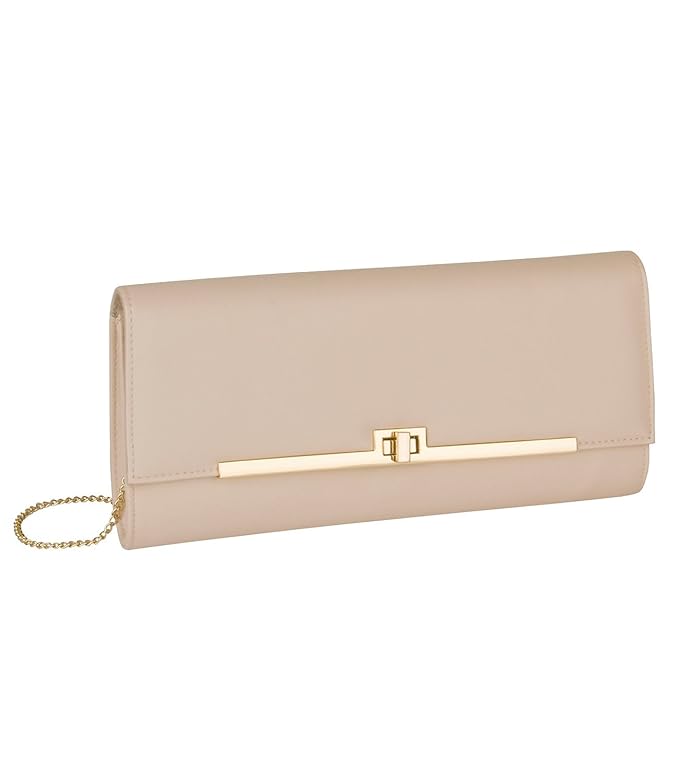 SIX Edle Abendtasche: Weiche Clutch in Leder Optik mit Metallic Details, Innentasche mit Reißverschluß, abnehmbare Kette (463