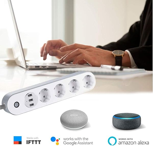 Regleta Inteligente WiFI Enchufe Mltiple 4 Tomas 3 USB Control de Voz Control de Aplicaciones y Funcin de Temporizacin Compatible con Smart Life Alexa Google Home