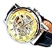 New Brand Mall Men's Mechanical Elegant Skeleton Dial Wrist Watch, (Gold-Black)