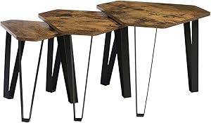 Kamiler Industrial Nesting Coffee Table, End Table Set of 3 for Living Room, Stacking Side Tables, Vintage Sofa Table for Office Bedroom, Wood Look Accent Furniture with Sturdy Metal Frame