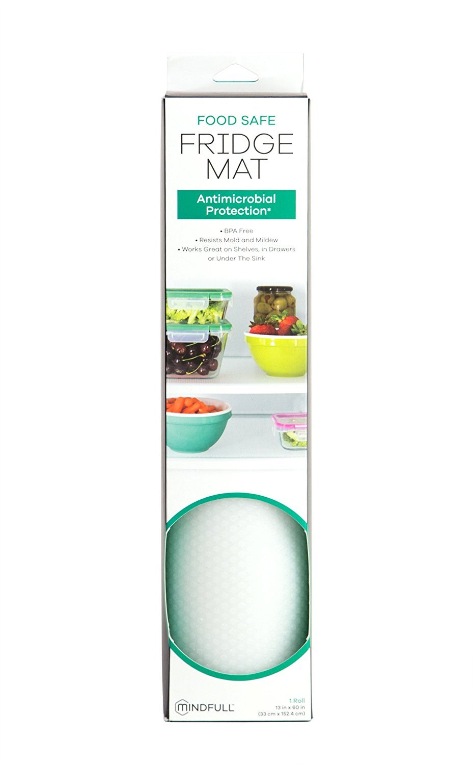 Mindfull Products Antimicrobial Fridge Shelf Liner, BPA Free, Cut to Fit, 13" x 60", Frosted, 2 Pack