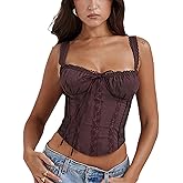 YADMISU Women's Lace Up Cami Corset Tops Cold Shoulder Zip Side Ties Back Sexy Going Out Bodyshaper Bustier Top
