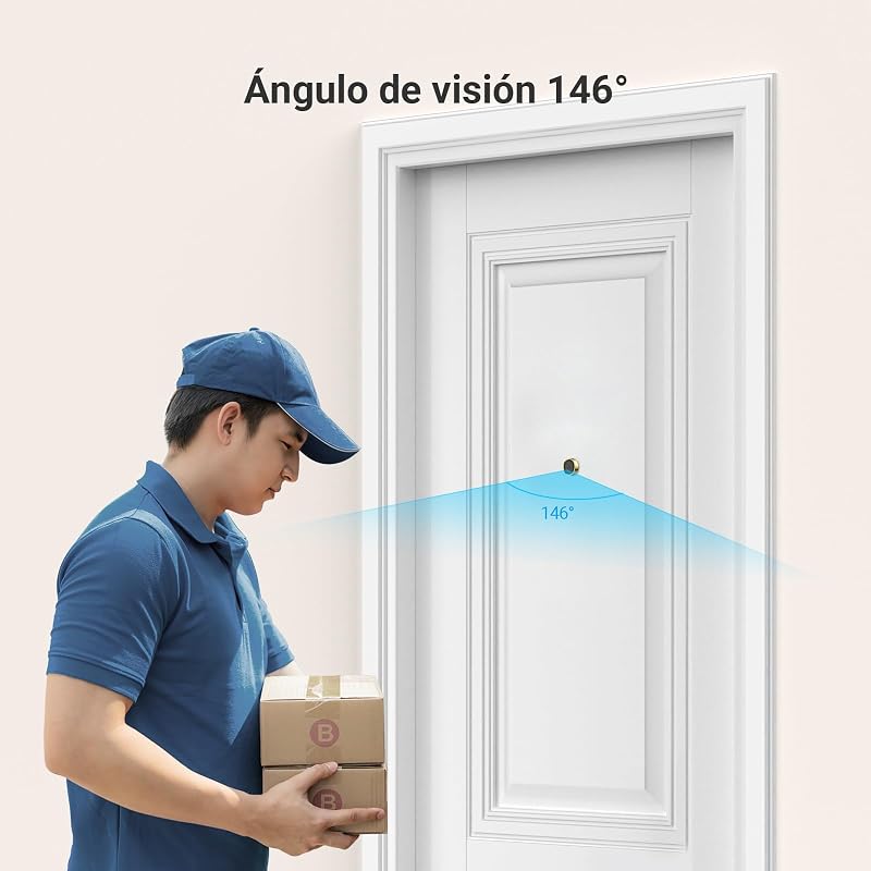 Mirilla Digital de Puerta con Pantalla a Color de 4.3'' Cámara Video Inalámbrico 1080P,Vista en Vivo 146°,Batería Recargable 2200mAh,WiFi 2,4GHz,NO Detección de Movimiento,NO Visión Nocturna,CP2