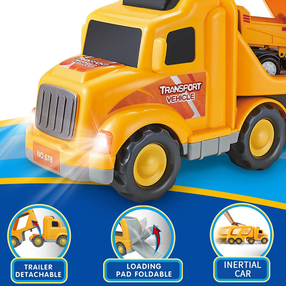 Construction Vehicle Toy Set with Sound and Light for 3-6 Year Old Kids - Trucks, Crane, Mixer, Dump, Excavator