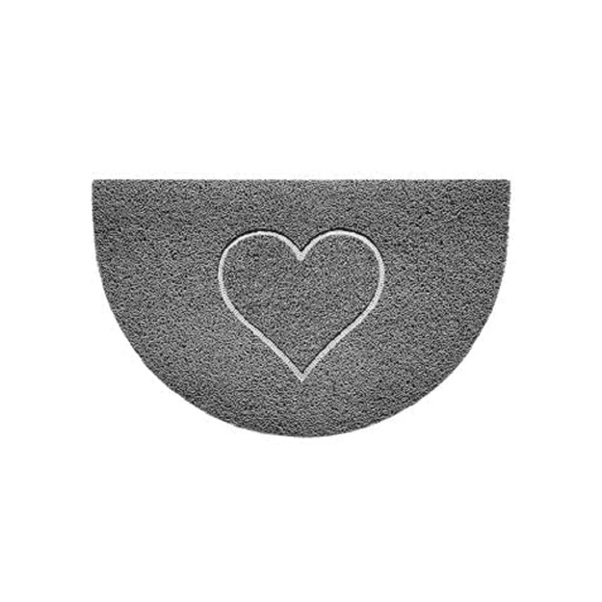 Nicoman Embossed Halfmoon Half Circle Door Mat Dirt-Trapper Jet-Washable Doormat 70x44cm (Grey, HEART Shape) - Use Indoor or Sheltered Outdoor