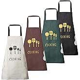 DILLMAN Women Kitchen Apron with Hand Wipe Pockets，Big Pocket,Hand-wiping, Waterproof for Cooking Baking