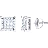 Sterling Silver Or Yellow-Tone Mens Princess Cubic Zirconia Square Stud Earrings