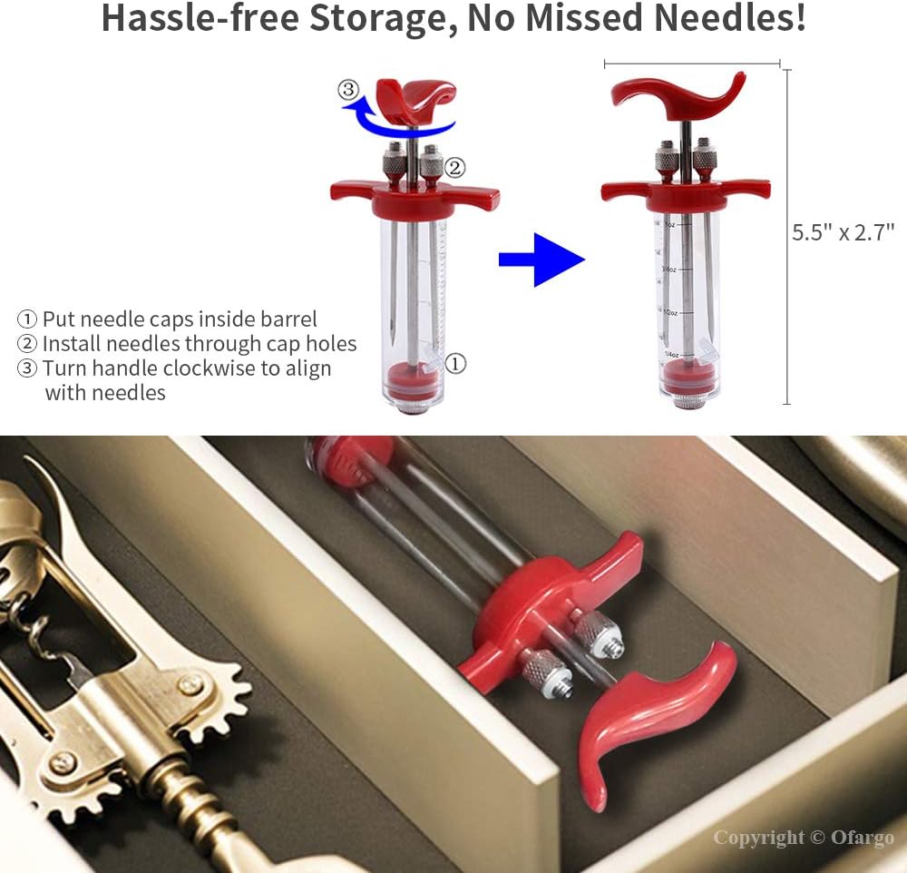 Ofargo Plastic Marinade Injector Syringe with Screw-on Meat Needle for BBQ Grill, 1-oz, Red, Recipe E-Book (Download PDF): Kitchen & Dining