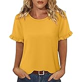 CRAZY GRID Women's Shirts Summer Casual Crewneck Short Sleeve Blouses Cute Floral Print Tunic Tops