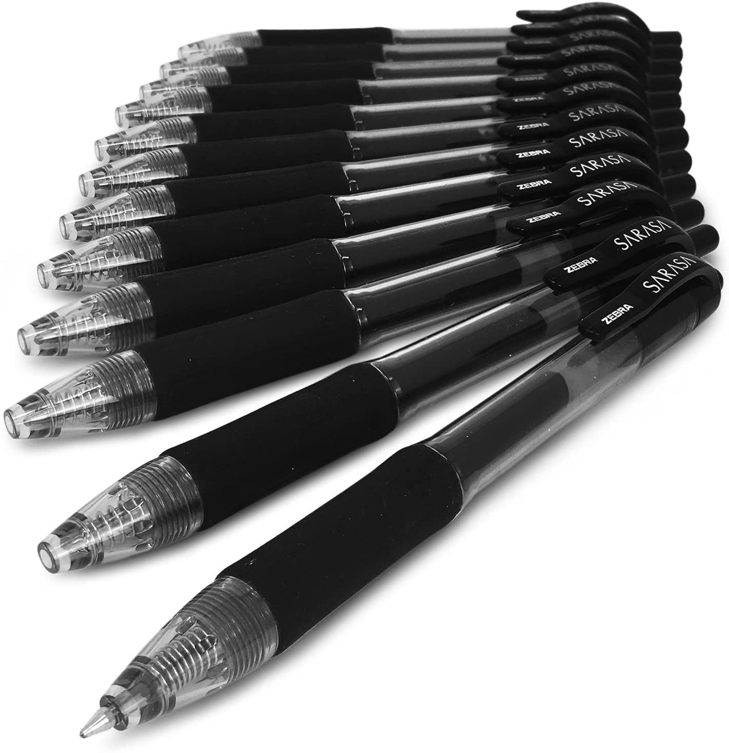 Zebra Sarasa - 0.7mm Retractable Gel Ink Rollerball Pen - Set of 12 - Black Ink