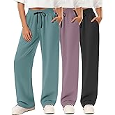 Neer 3 Pack Women's Yoga Sweatpants Wide Leg Drawstring Baggy Pants Casual Loose Workout Open Bottom Lounge Pants