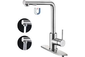 CREA Kitchen Faucets,Brushed Nickel Kitchen Faucet with Pull Down Sprayer,Stainless Steel Kitchen Faucet 3 Hole,Single Handle Bar Sink Faucet 1 Hole,RV Kitchen Sink Faucet for Campers,Bar Faucet…