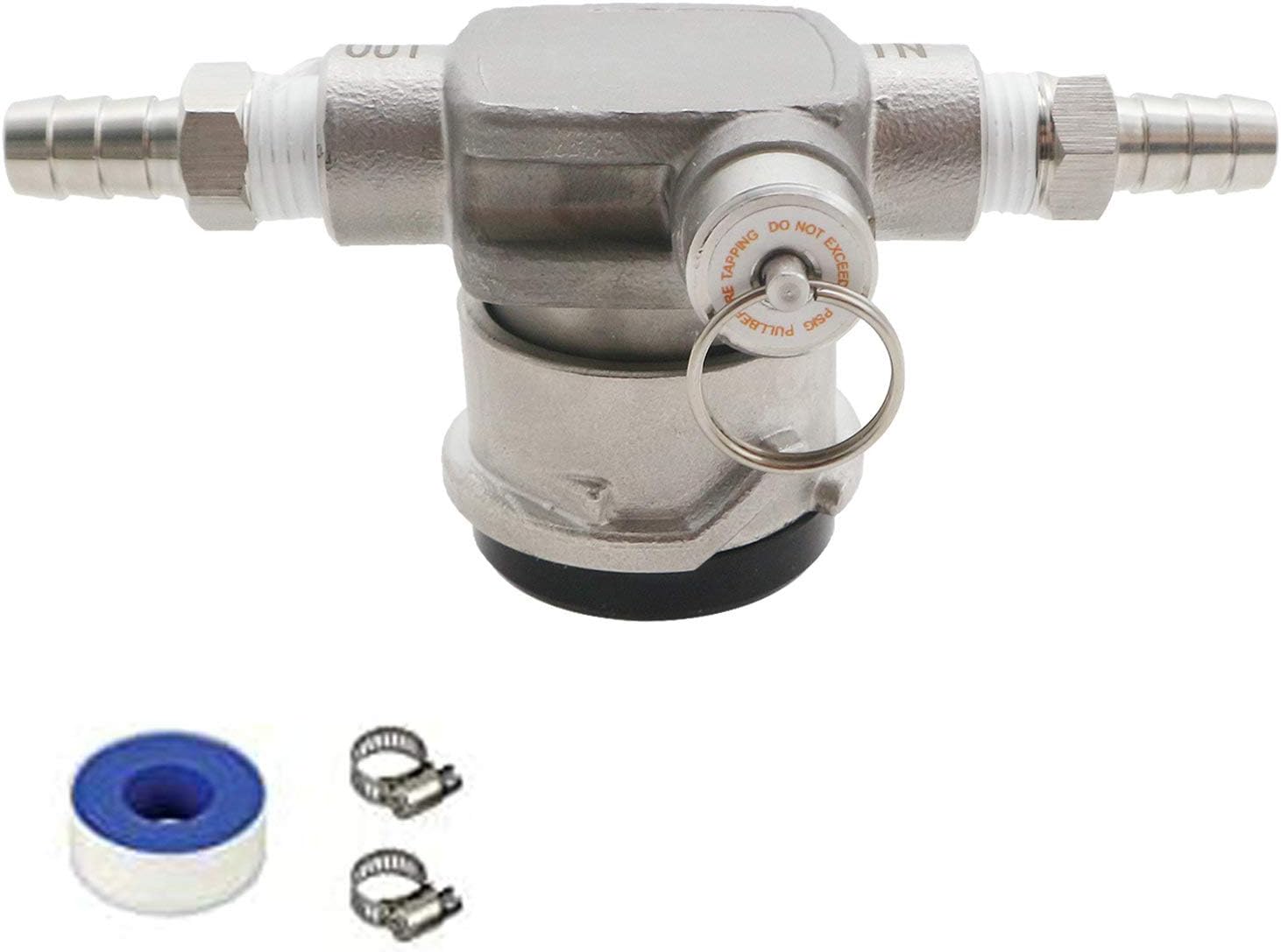 All 304 Stainless Steel Low Profile Beer Keg Coupler, Sankey D System Coupler with Safety Pressure Relief Valve, Space Saving Keg Tap Coupler with 3/8'' Beer Barb Out & Gas Barb In