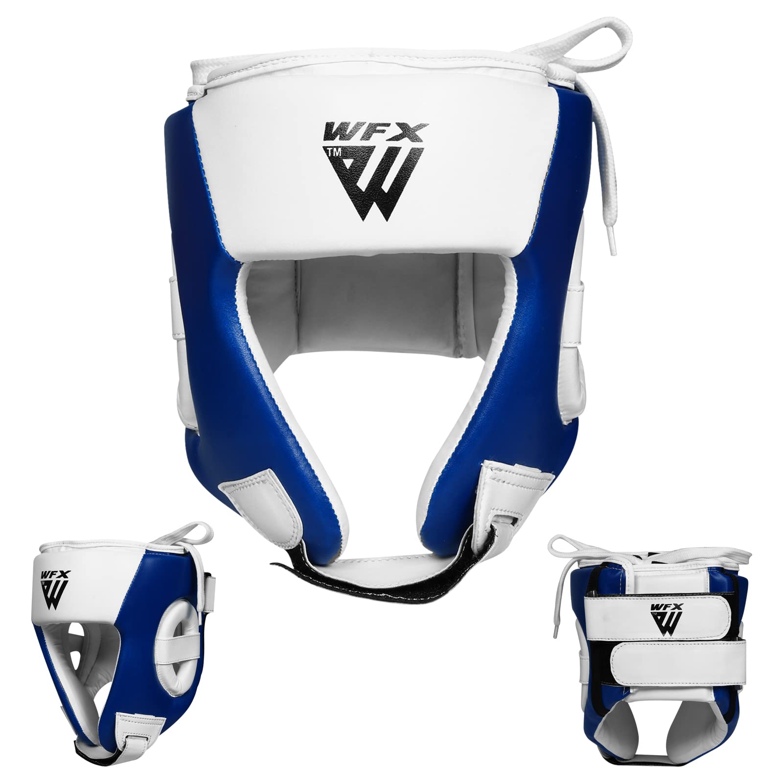 WFX Kids Headguard for Boxing, MMA Training and Kickboxing, Junior Children Maya Hide Leather Head Guard for Face and Ear Protection, Headgear for Sparring, Muay Thai and Taekwondo Helmet (Blue)
