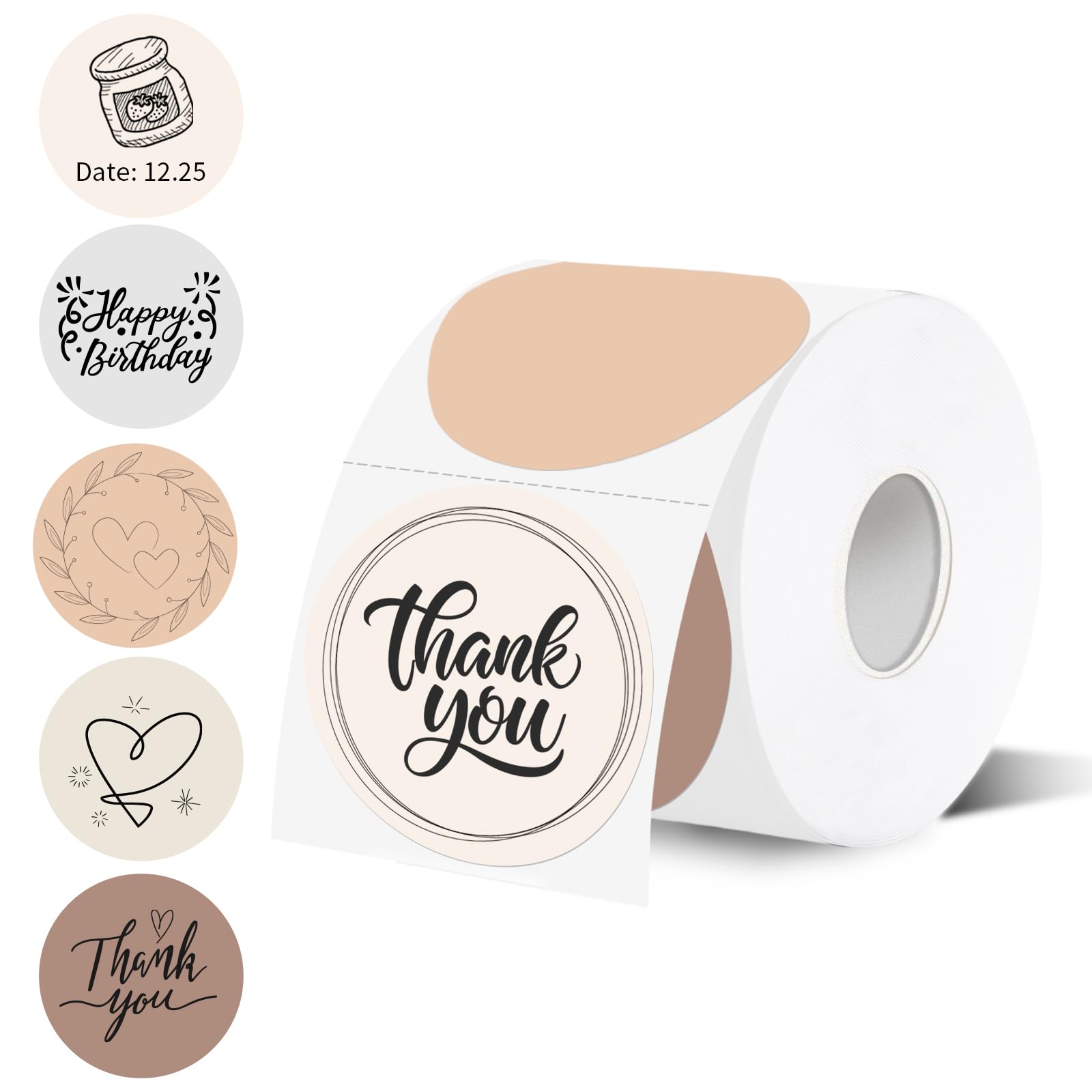 Photo 1 of 2 Inch Beige Gradient Round Thermal Label Printer Stickers, Self-Adhesive Direct Labels for DIY Logo Design, Name Tag (500 Labels/1 Roll)