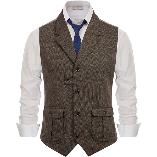 Yiaisafa Tweed vesten voor heren visgraat V-hals heren vest vest vintage bruiloft wol retro feest jacht, Grijs, XL Yiaisafa Tweed vesten voor heren visgraat V-hals heren vest vest vintage bruiloft wol retro feest jacht, Grijs, XL