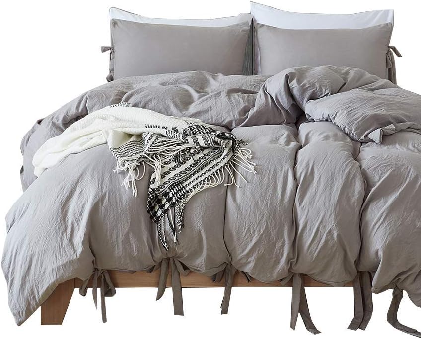 DREFEEL Egyptian Quality Vibrant Stone Washed Microfiber Light Grey Duvet Cover King Size 3 Pcs Set (1 Duvet Cover, 2 Pillowcase) - Soft Comforter Cover Quilt Case - Solid Bedding