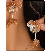 14K Gold Flower Statement Earrings for Women Cubic Zirconia Floral Tassel Drop Dangle Earrings Party Prom Bohemia Holiday Jewelry Gifts