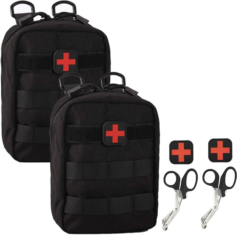 Medical Pouch - 1000D Tactical MOLLE EMT Pouches First Aid IFAK Utility Bag with First Aid Patch and Shear (2 Pack Black) : Sports & Outdoors