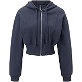 AARYA Crop Hooded Sweatshirt Women Fleece Lined Two-way Zip Up Hoodie Comfy Cotton Plain Sweatshirts Warm Fall Clothes