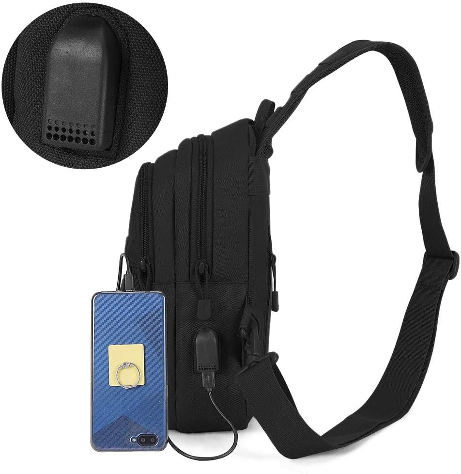 HUNTVP Tactical Chest Bag Molle Chest Sling Pack Backpack with Water Bottle Holder Pouch/USB for Hiking Cycling Gym School Dog Walking Outdoors(Type3-black) - Image 5