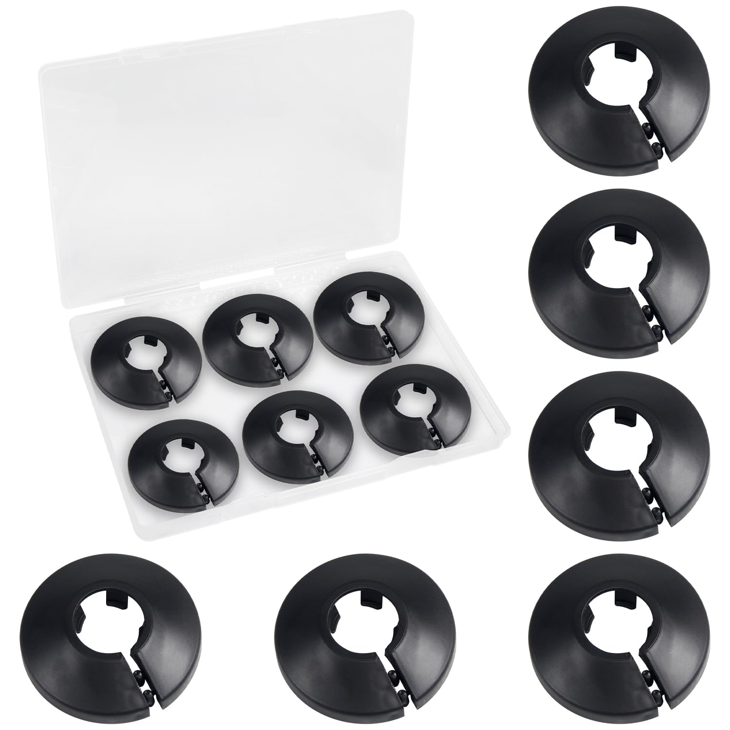 MroMax 0.63"/16mm Pipe Cover, Black Pipe Collar Flange Pipe Hole Collars for Radiator, Wall Pipe Tube Decoration 6pcs