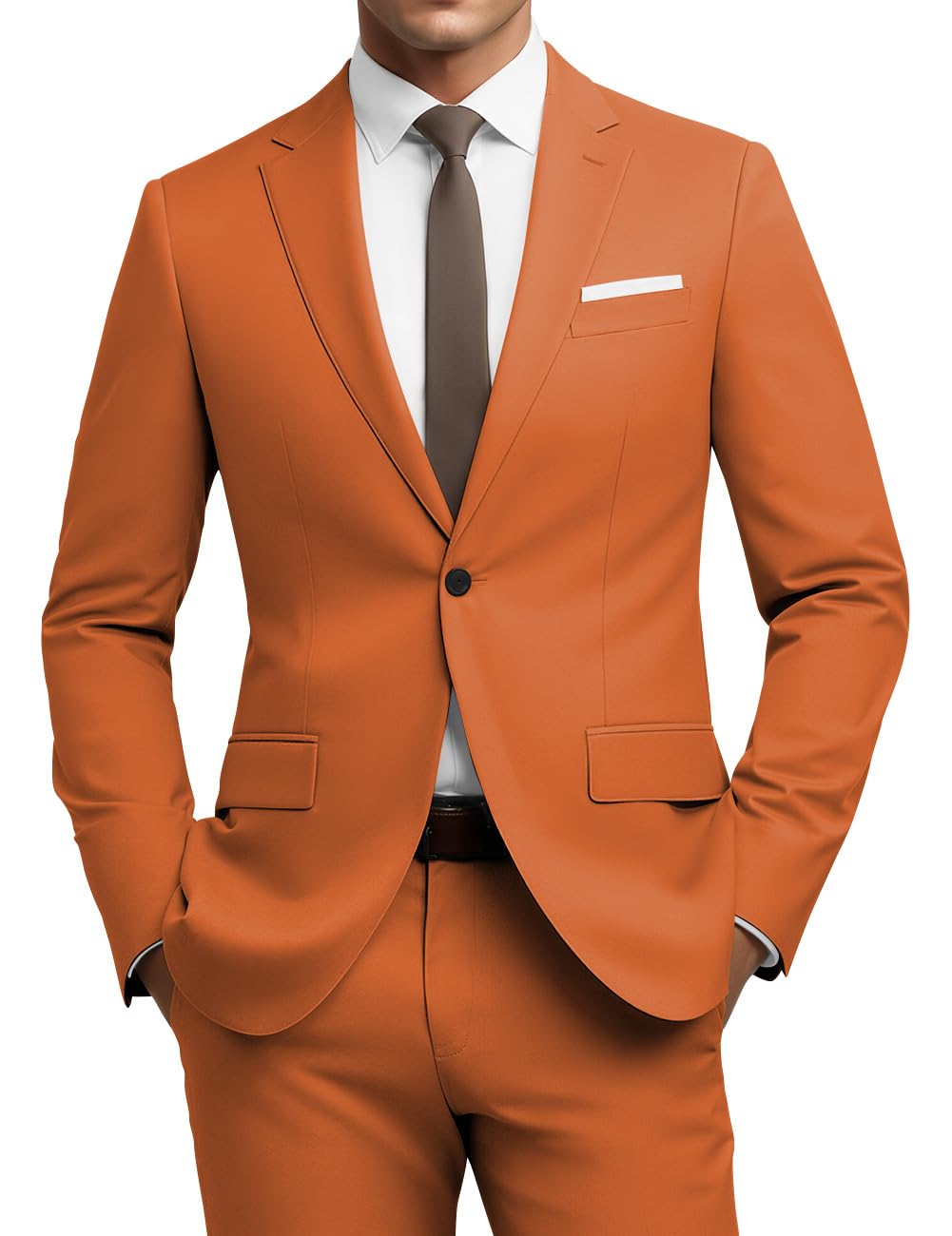Photo 1 of CYANDUSTY Mens Suits Orange Suits for Men Prom Tuxedo for Men 2 Piece Slim Fit Suit Wedding Groom Suit LARGE
