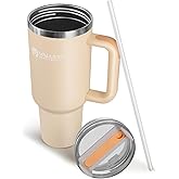 Valley Sportsman 40 oz Stainless Steel Tumblers with Handle, Spill-proof Lid and Straw, Double-Walled Insulated, BPA-Free, Perfect for Hot and Cold Drinks, Rose Quartz