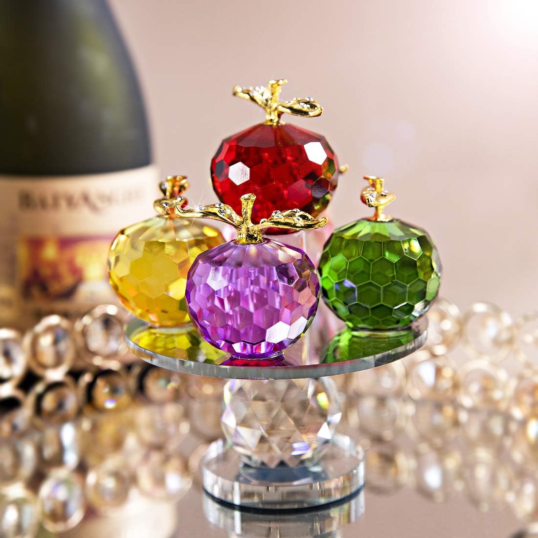 5.1inches Height, 5 Colors Crystal Faceted Apples Ornament, Glass Apple Figurines Collectibles with Rotatable Base for Home Table Decor: Kitchen & Dining