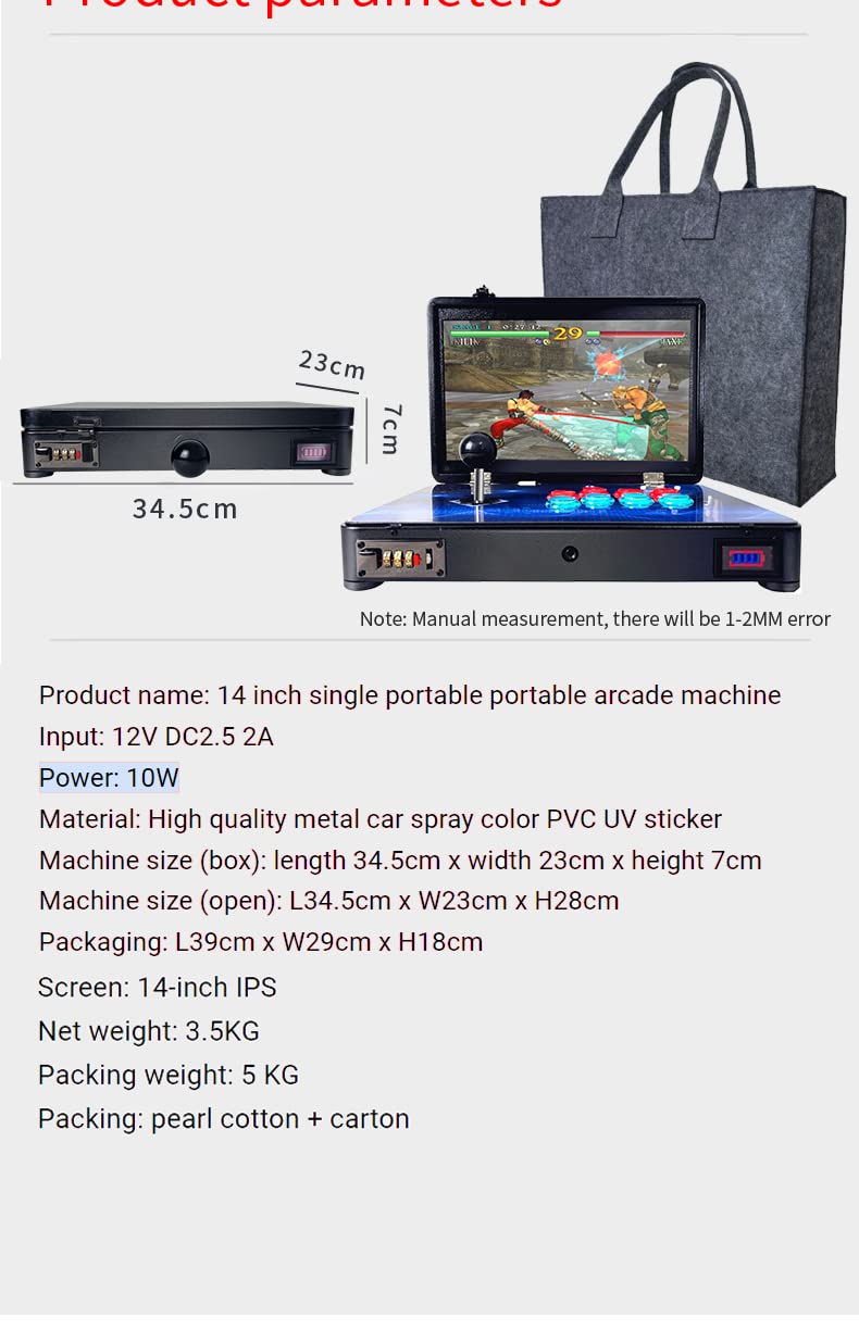Pandora Arcade Portable Retro Video Game Player Built-in 20000+ Classic Games 14 inch LED Integrated Recreation Arcade Emulator Console Compatible with FBA/N64/Arcade/MAME
