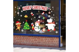 LONGTEN Christmas Windows Stickers Santa Claus Snowman Deer Snowflake Removable Vinyl Christmas Tree DIY Wall Window Door Mur