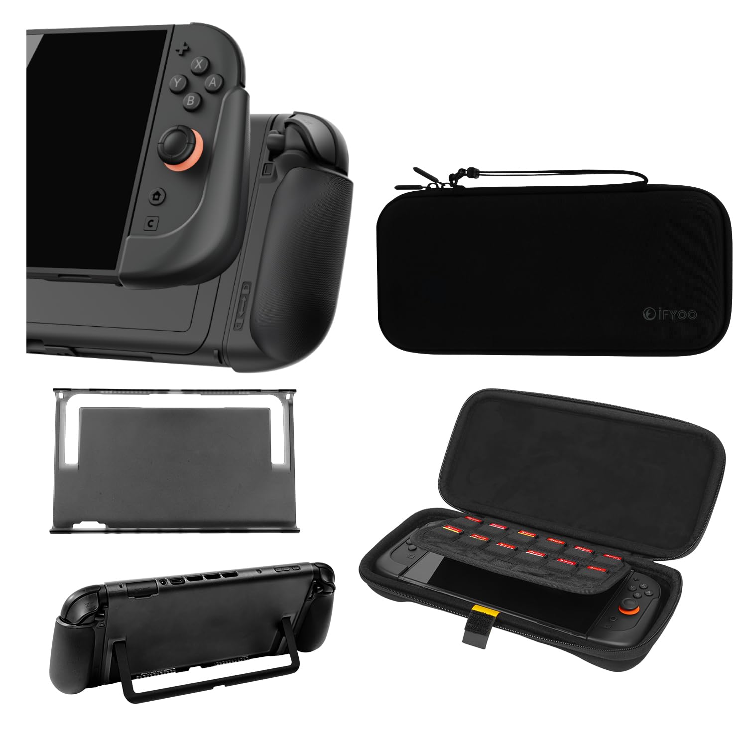 IFYOO NexGrip Ergonomic Grip & Carring Case Set for Nintendo Switch 2 Joycons, Grip Case Compatible with Joy Con 2 Controller, Compatible with Switch 2 Joycon, Switch 2 Accessories - Gray
