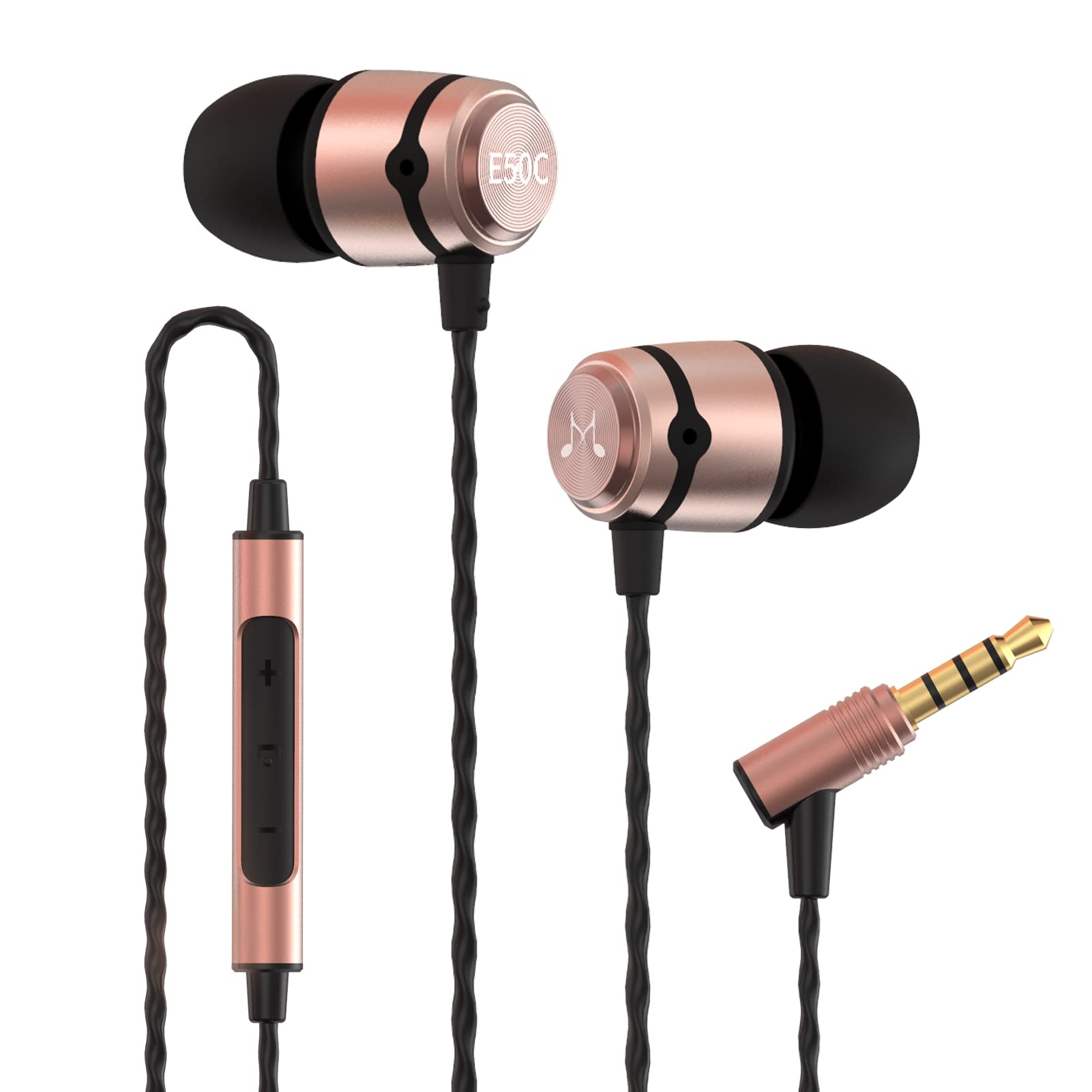 Soundmagic E50C Wired Earbuds with Microphone in Ear Monitor HiFi Earphones Good Noise Isolating Headphones Comfortable Fit Black Gold