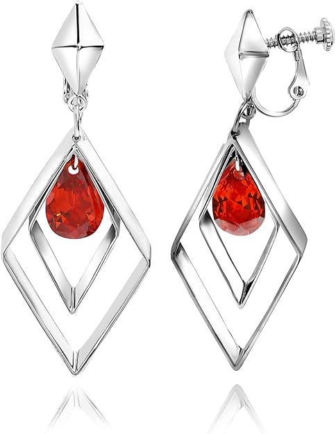 Amazon イヤリング レディース 赤 アレルギー対応 アクセサリー ゆれる ノンホール Red ブランド 春 ネックレス 通販