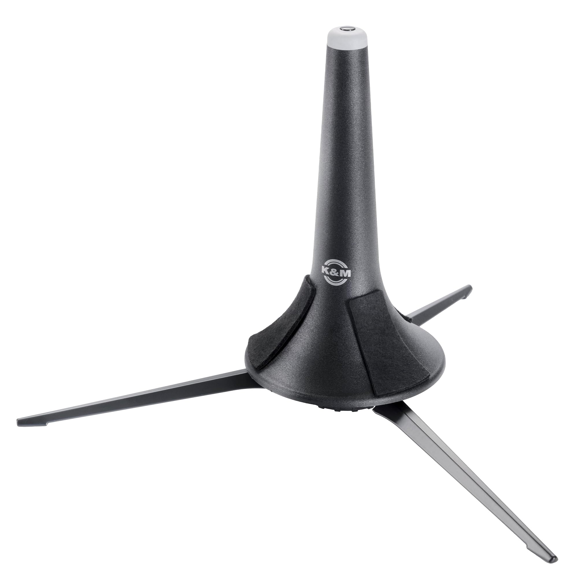 K&M 152/1 Trumpet Stand Black Plastic - Rubberised Cone with Tripod and Felt Strips - Transport in Funnel