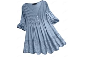 Aniywn Women Round Neck Lace Up Lace Patchwork Flare Pullover Top Casual Plus Size 3/4 Sleeve Floral Printed T-Shirt