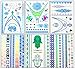 Dalin 6 Sheets Blue Silver Green Body Jewelry Temporary Metallic Tattoos Adult Temp Metallic Glitter Art Flash Tattoos Long Lasting