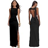 Women's Elegant Backless Ruched Maxi Tank Dress Sleeveless Thigh High Split Bodycon Party Cocktail Evening Long Dresses