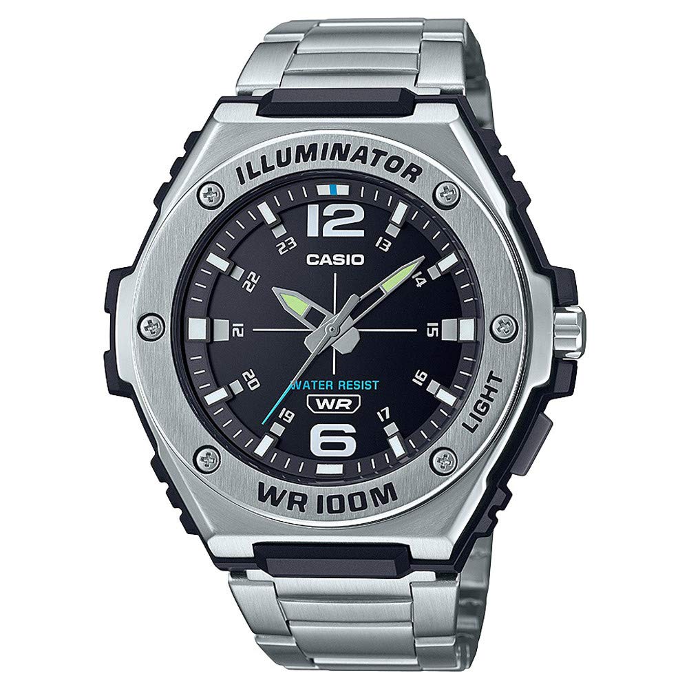 Casio Men's 51.00mm Quartz Watch with Black Analogue dial and Silver Metal Strap MWA-100HD-1AVEF